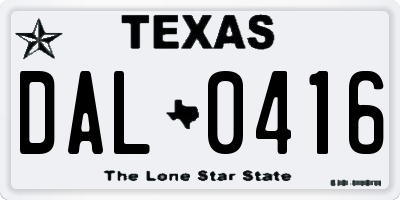 TX license plate DAL0416