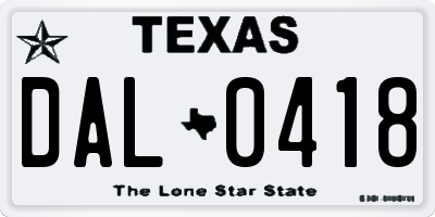 TX license plate DAL0418