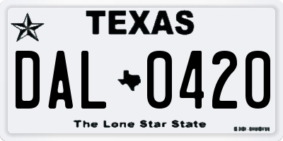 TX license plate DAL0420