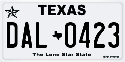 TX license plate DAL0423