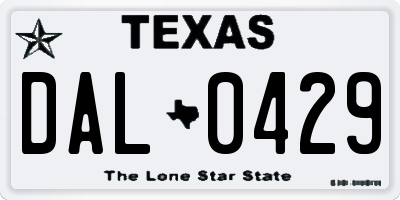 TX license plate DAL0429