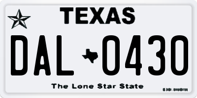TX license plate DAL0430