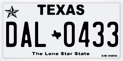 TX license plate DAL0433