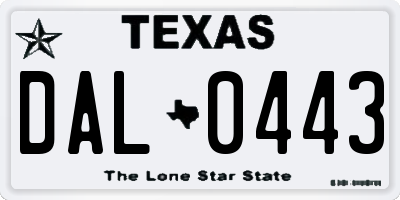 TX license plate DAL0443