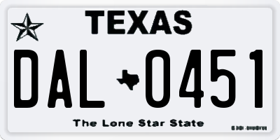 TX license plate DAL0451