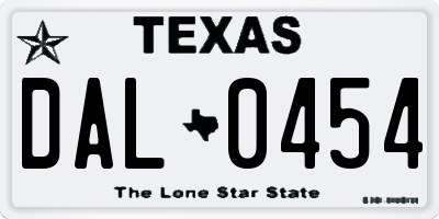 TX license plate DAL0454