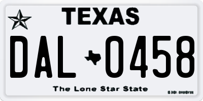 TX license plate DAL0458