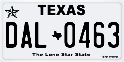 TX license plate DAL0463