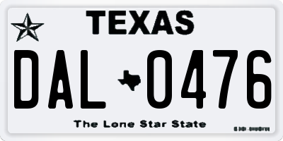TX license plate DAL0476