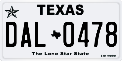 TX license plate DAL0478