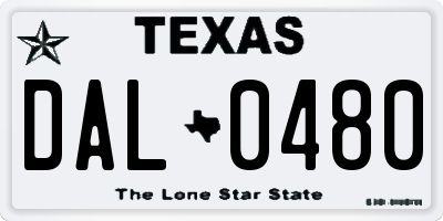 TX license plate DAL0480