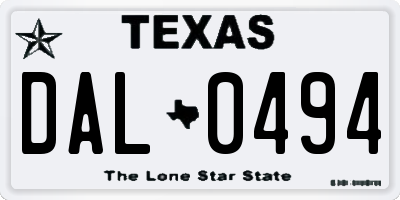 TX license plate DAL0494