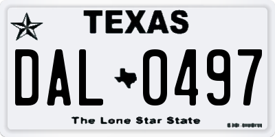 TX license plate DAL0497