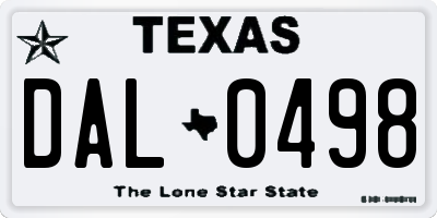 TX license plate DAL0498