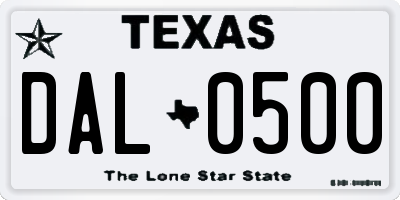 TX license plate DAL0500