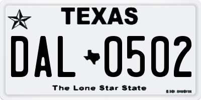 TX license plate DAL0502