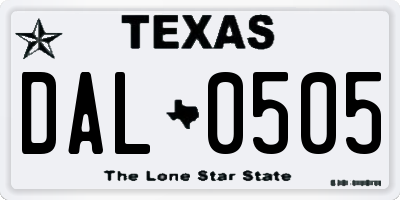TX license plate DAL0505