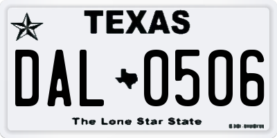 TX license plate DAL0506
