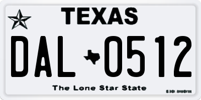TX license plate DAL0512
