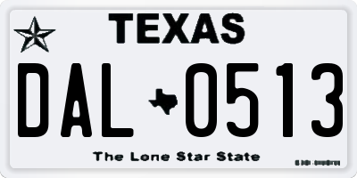 TX license plate DAL0513