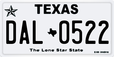 TX license plate DAL0522