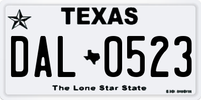 TX license plate DAL0523