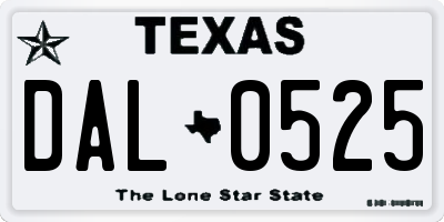 TX license plate DAL0525