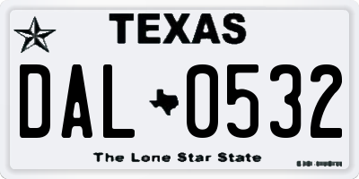 TX license plate DAL0532