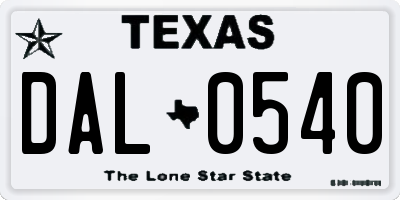 TX license plate DAL0540