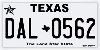 TX license plate DAL0562