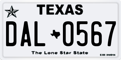 TX license plate DAL0567