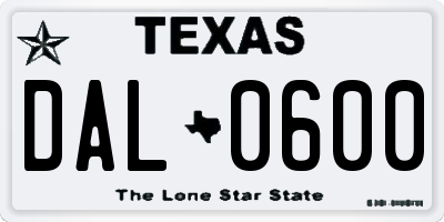 TX license plate DAL0600