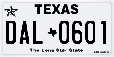 TX license plate DAL0601
