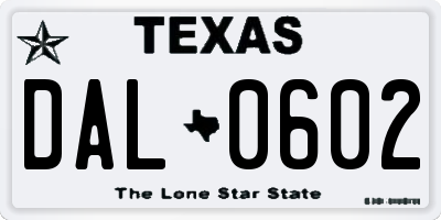 TX license plate DAL0602
