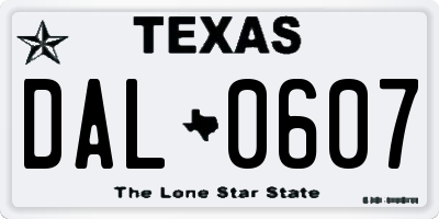 TX license plate DAL0607