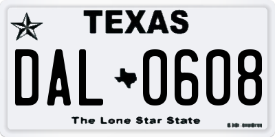 TX license plate DAL0608
