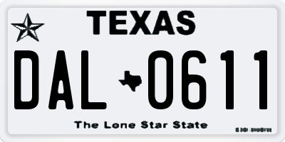 TX license plate DAL0611
