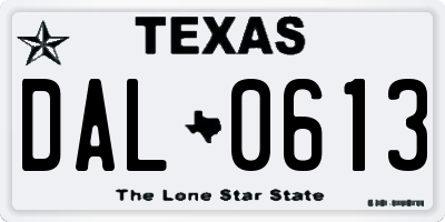 TX license plate DAL0613