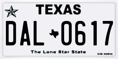 TX license plate DAL0617