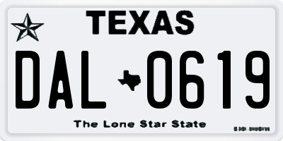TX license plate DAL0619