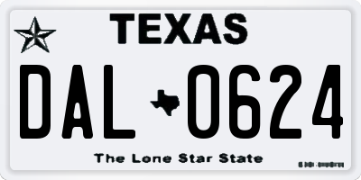 TX license plate DAL0624