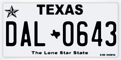TX license plate DAL0643