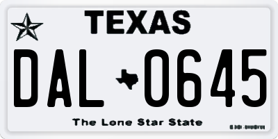 TX license plate DAL0645