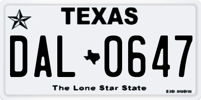 TX license plate DAL0647