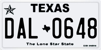 TX license plate DAL0648