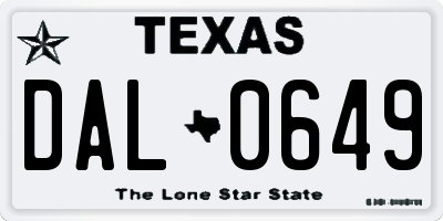TX license plate DAL0649