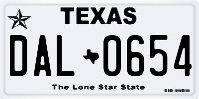 TX license plate DAL0654