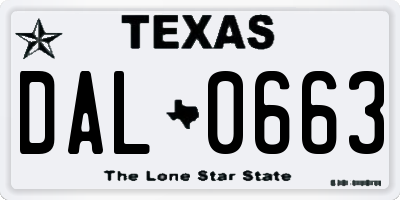 TX license plate DAL0663