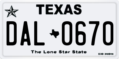 TX license plate DAL0670