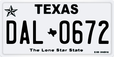 TX license plate DAL0672